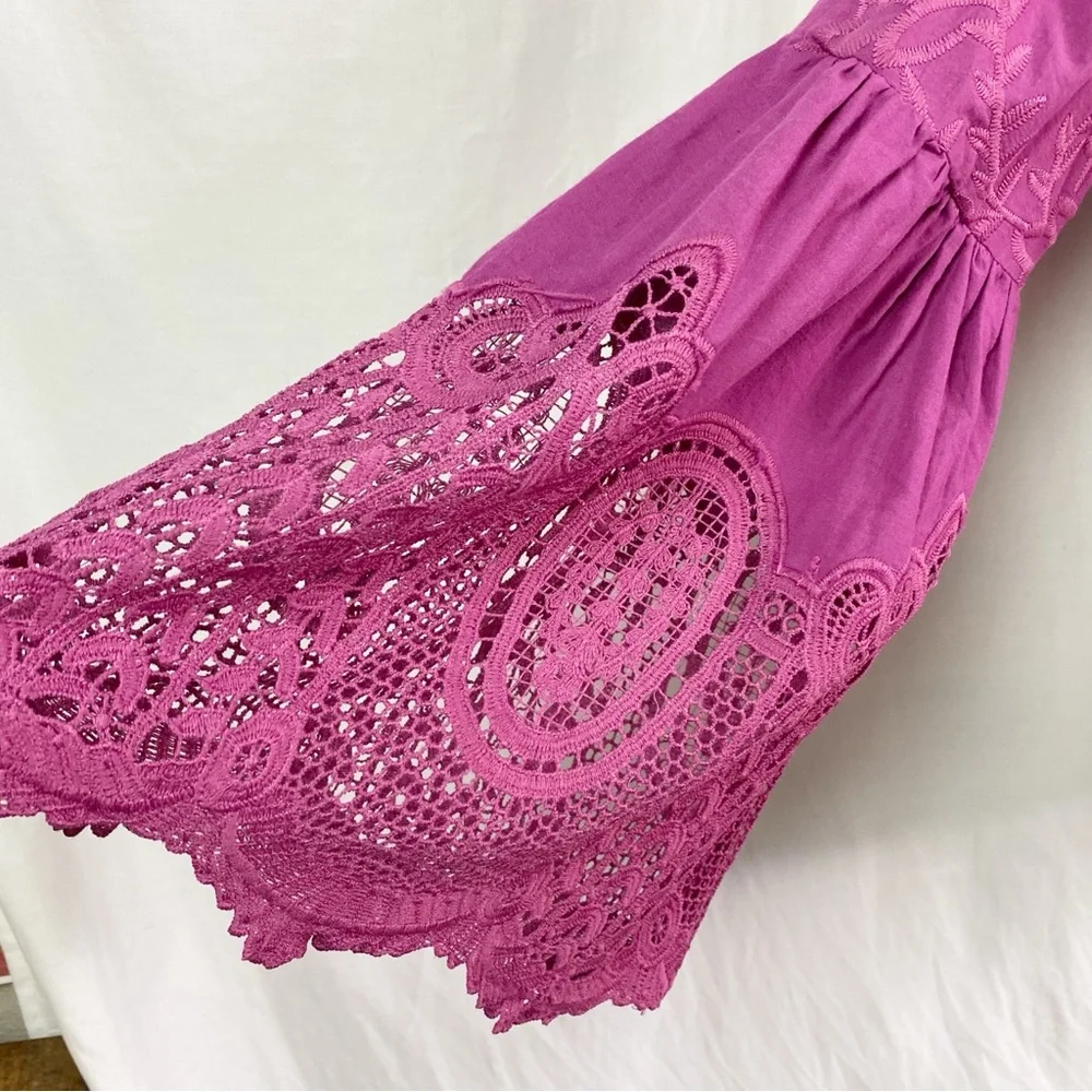 Anthropologie Chloe Oliver Purple Bell-Sleeve Lace Pullover Top Med